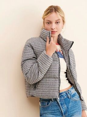 Line & Dot Rue Houndstooth Puffer Jacket Large Anthropologie Revolve